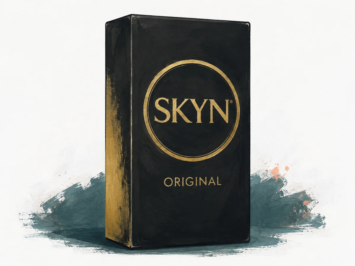 Illustration of SKYN Original condom packaging